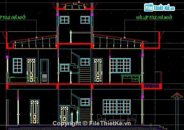 nhà mặt phố,Bản vẽ nhà phố,nhà 6.8m x 13m